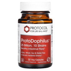 Пробіотики дофілус, ProtoDophilus, Protocol for Life Balance, 25 млрд КУО, 10 штамів, 50 веганських капсул