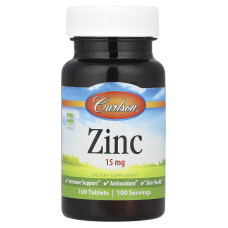 Цинк, Zinc, Carlson, 15 мг, 100 таблеток