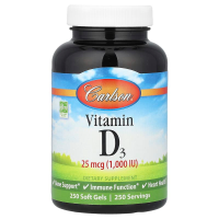 Витамин D3, Vitamin D3, Carlson, 1000 МЕ (25 мкг), 250 гелевых капсул