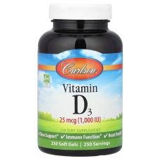 Вітамін D3, Vitamin D3, Carlson, 1000 МО (25 мкг), 250 гелевих капсул