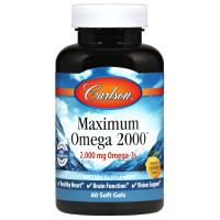 Максимум Омега, Maximum Omega, Carlson, натуральний лимон, 2000 мг, 60 гелевих капсул