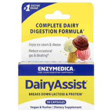 Ферменты для переваривания лактозы, DairyAssist, Enzymedica, для веганов, 30 капсул