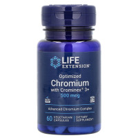 Хром, Optimized Chromium with Crominex 3+, Life Extension, оптимизированный, 500 мкг, 60 вегетарианских капсул