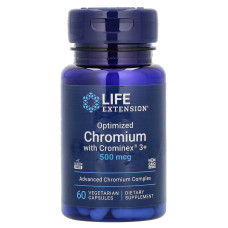 Хром, Optimized Chromium with Crominex 3+, Life Extension, оптимізований, 500 мкг, 60 вегетаріанських капсул