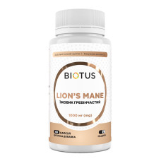 Їжовик гребінчастий, Lion's Mane, Biotus, 1000 мг, 60 капсул