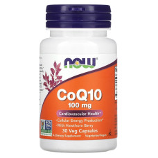 Коэнзим Q10, Coenzyme Q10, Now Foods, с ягодами боярышника, 100 мг, 30 вегетарианских капсул