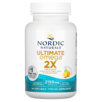 Омега 2х, лимонный вкус, Ultimate Omega 2x, Nordic Naturals, 60 капсул