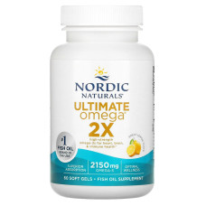Омега 2х, лимонный вкус, Ultimate Omega 2x, Nordic Naturals, 60 капсул