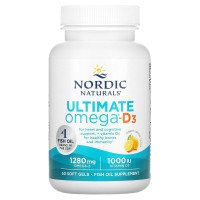 Риб'ячий жир омега D3, Ultimate Omega-D3, Nordic Naturals, лимон, 1000 мг, 60 гелевих капсул