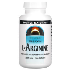 Аргинин, L-Arginine, Source Naturals, свободная форма, 1000 мг, 100 таблеток