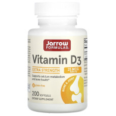 Витамин D3, холекальциферол, Vitamin D3, Jarrow Formulas, 1000 МЕ, 200 гелевых капсул