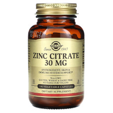 Цитрат цинку, Zinc Citrate, Solgar, 30 мг, 100 капсул