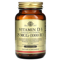 Вітамін D3 (холекальциферол), Vitamin D3, Solgar, 25 мкг (1000 МО), 100 гелевих капсул