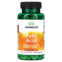 Фолієва кислота, Folic Acid, Swanson, 800 мкг (1335 мкг DFE), 250 капсул