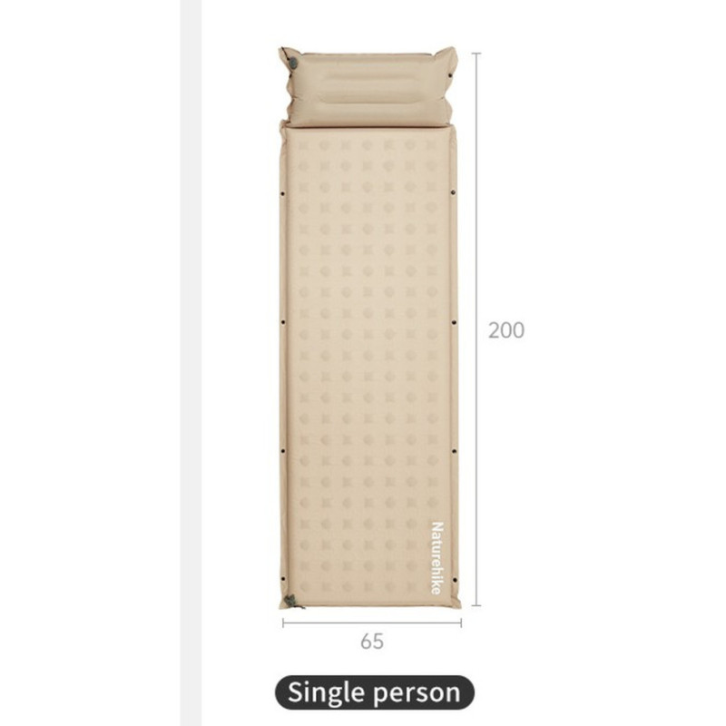 Матрац туристичний із подушкою, самонадувний одномісний Naturehike CNK2550WS025, вологостійкий, 200х65х6 см, зелений