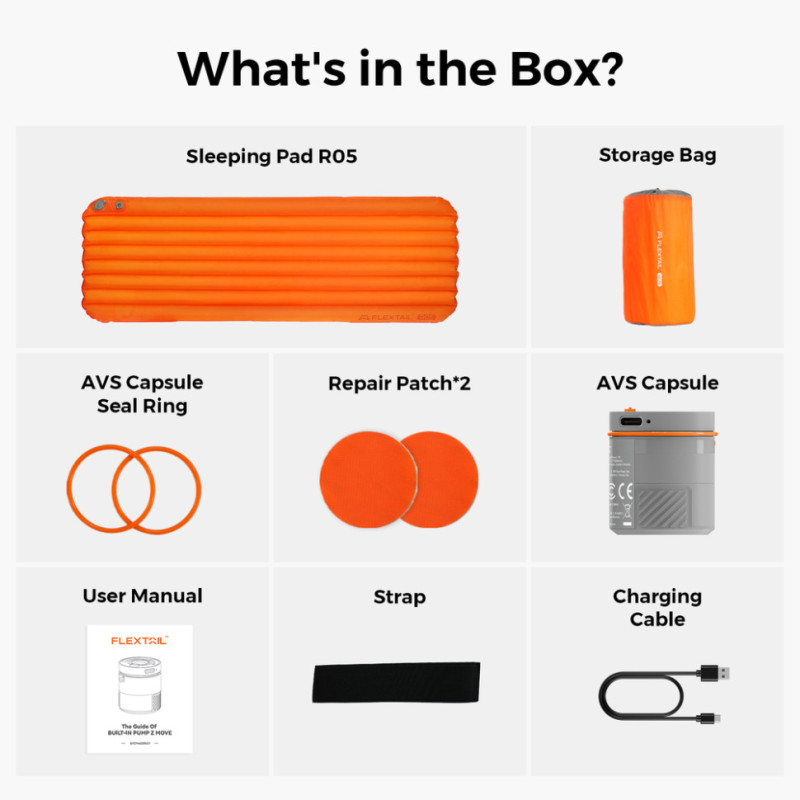 Килимок самонадувний Flextail Tiny Slleeping Pad R05 AVS, розмір L (196 х 55 х 7 см), помаранчевий