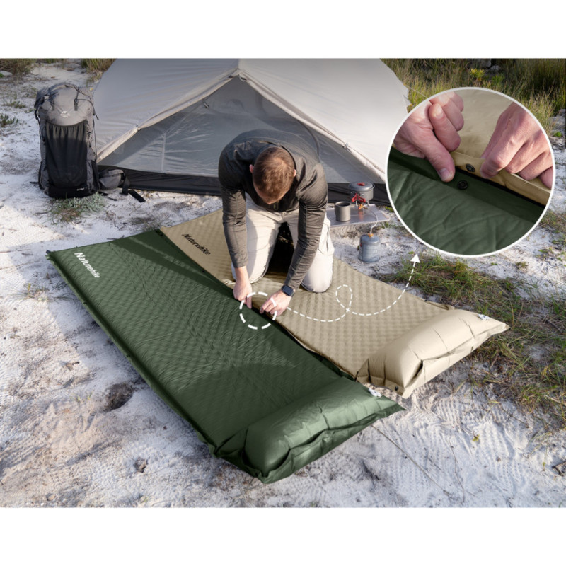 Матрац з подушкою ортопедичний одномісний Naturehike CNK2450WS020, самонадувний, 200х63х10 см, бежевий