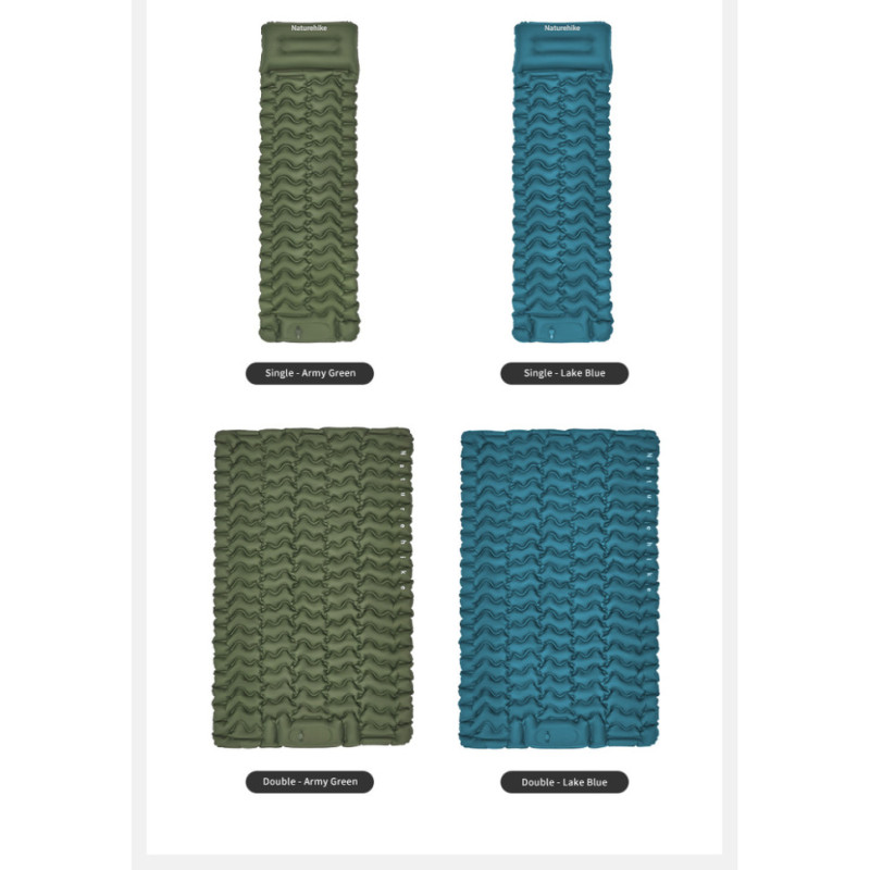 Матрац туристичний надувний двомісний Naturehike CNK2550WS019, 200х125х6.5 см, зелений із вбудованою помпою для надування