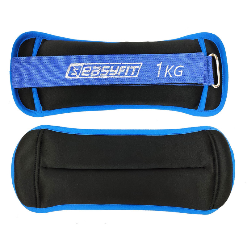 Обтяжувачі для ніг та рук EasyFit MYAKI з металом, Вага 1 кг, Довжина 22 см, Неопрен, Сталева гранула, Чорно-синій