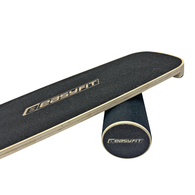 Балансировочная доска (баланс борд с валиком) EasyFit, Длина 75 см, Ширина 30 см, Дерево, Чёрный