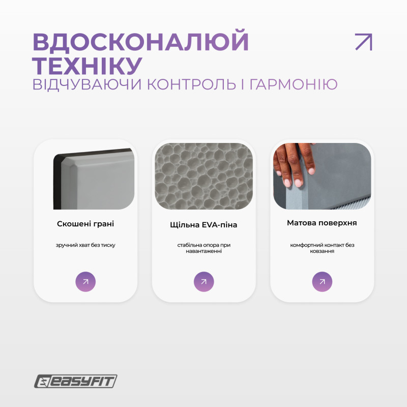 Блок для йоги EasyFit Polarity (stone), Длина 23 см, Ширина 15 см, EVA-полимер, Серо-чёрный