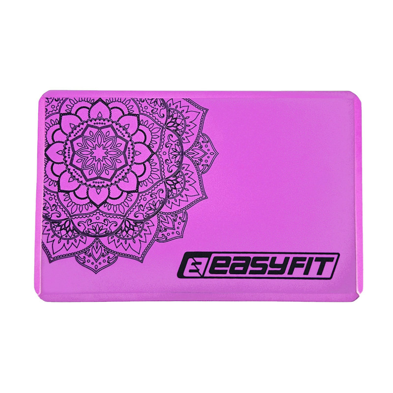 Блок для йоги EasyFit EVA, Длина 23 см, Ширина 15,5 см, Пена EVA, Фиолетовый с рисунком 