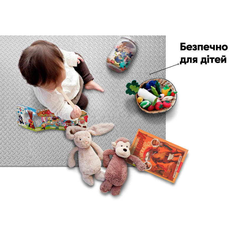 Татамі мат EasyFit SwallowTail (пазл ластівчин хвіст з бортиком), Розмір 120x120 см, Товщина 10 мм, EVA-піна, Сірий