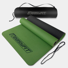 Двухслойный коврик EasyFit для пилатеса, фитнеса и йоги с чехлом, 183x61 см, толщина 6 мм, TPE/TC, ECO-Friendly, зелено-черный