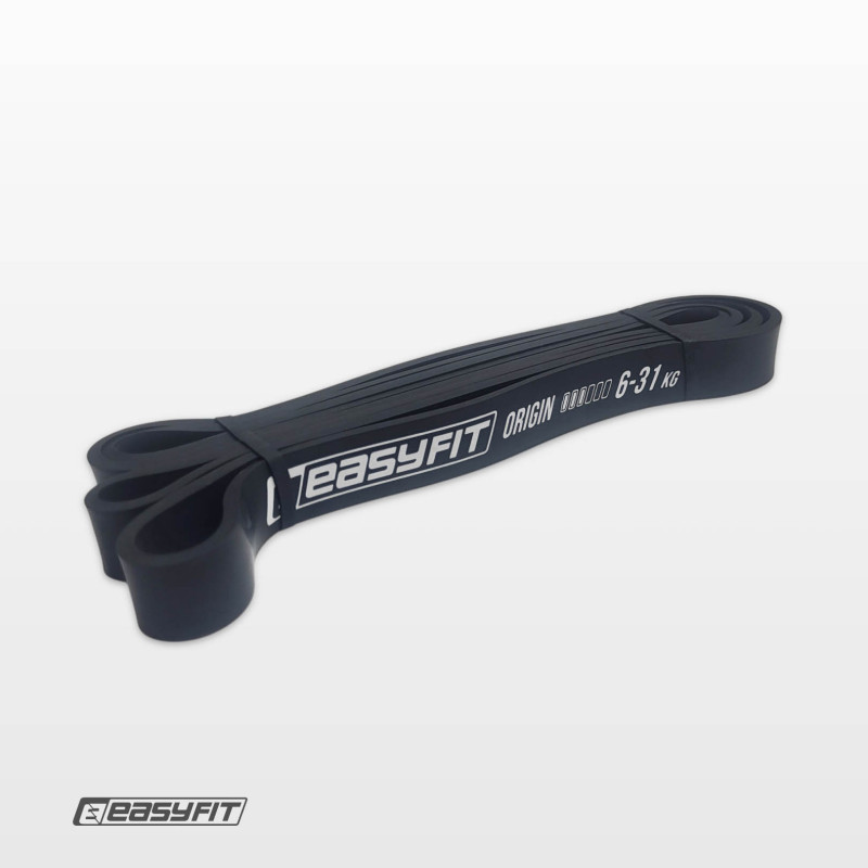 Резинка для підтягування та спорту EasyFit, Опір 6-31 кг, Латекс, Довжина 208 см, Ширина 20 мм, Товщина 4,5 мм, Чорний