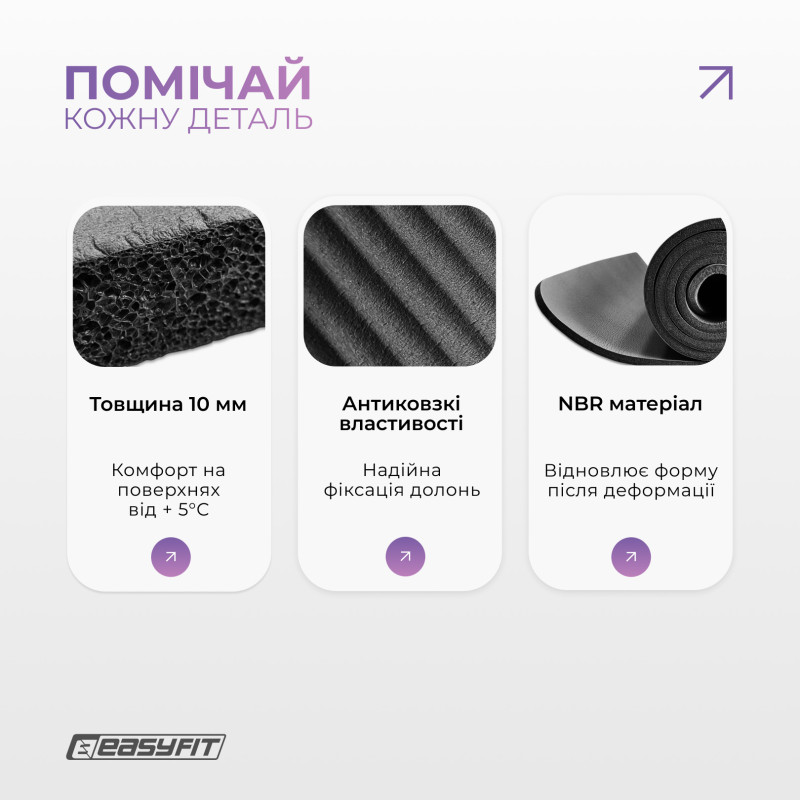 Коврик EasyFit для пилатеса и фитнеса, 180x60 см, толщина 10 мм, NBR, черный
