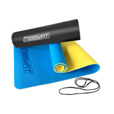 Двошаровий килимок EasyFit для пілатесу, фітнесу та йоги з чохлом, 183x61 см, товщина 6 мм, TPE/TC, ECO-Friendly, синьо-жовтий