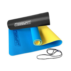Двухслойный коврик EasyFit для пилатеса, фитнеса и йоги с чехлом, 183x61 см, толщина 6 мм, TPE/TC, ECO-Friendly, сине-желтый