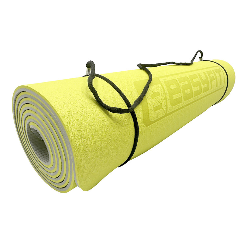 Двухслойный коврик EasyFit для пилатеса, фитнеса и йоги, 183x61 см, толщина 6 мм, TPE/TC, ECO-Friendly, лимонно-серый