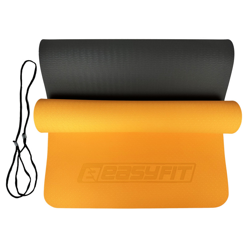 Двухслойный коврик EasyFit для пилатеса, фитнеса и йоги, 183x61 см, толщина 6 мм, TPE/TC, ECO-Friendly, оранжево-черный