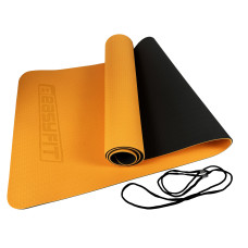 Двухслойный коврик EasyFit для пилатеса, фитнеса и йоги, 183x61 см, толщина 6 мм, TPE/TC, ECO-Friendly, оранжево-черный