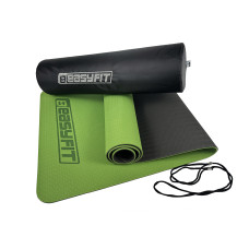 Двошаровий килимок EasyFit для пілатесу, фітнесу та йоги з чохлом, 183x61 см, товщина 6 мм, TPE/TC, ECO-Friendly, зелено-чорний