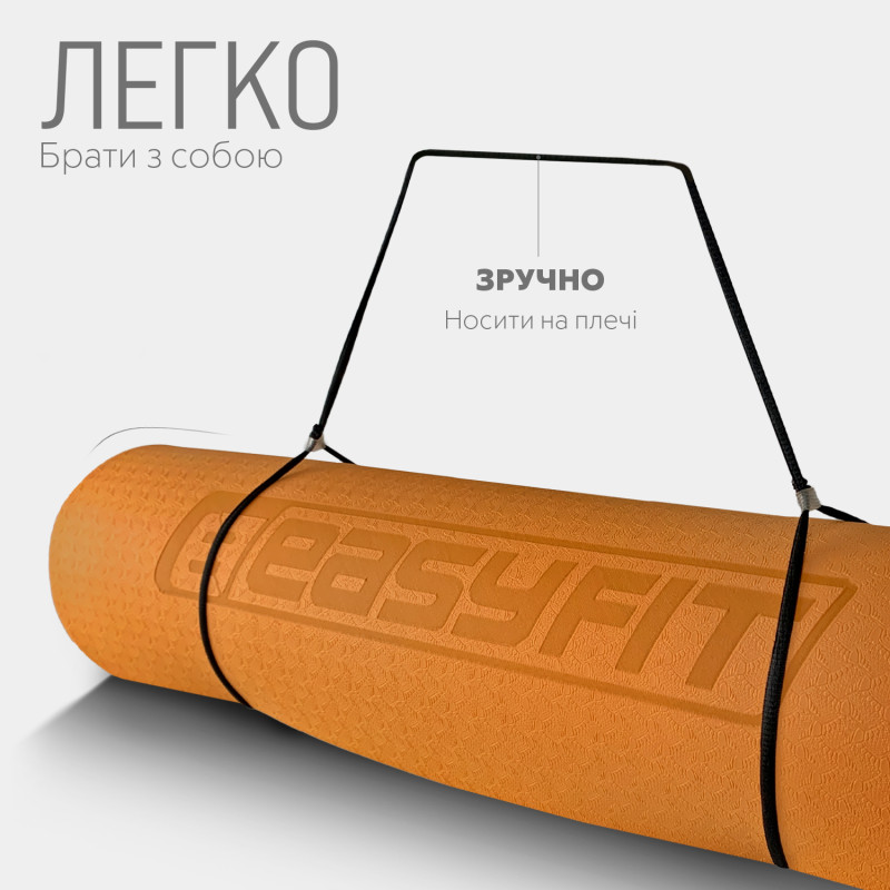 Двухслойный коврик EasyFit для пилатеса, фитнеса и йоги, 183x61 см, толщина 6 мм, TPE/TC, ECO-Friendly, оранжево-черный