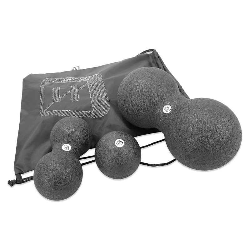 МФР набор для массажа EasyFit MioSet-1: двойной массажный мяч (23х12 см), двойной массажный мяч (16х8 см) и массажный мяч (8 см) для фитнеса, реабилитации и расслабления мышц, Черный