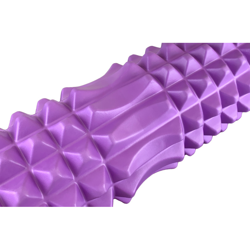 Массажный ролик EasyFit Grid Roller v1.2 с заглушками, Длина 33 см, Диаметр 13 см, Пена EVA с 3D массажной поверхностью, для йоги, фитнеса и реабилитации, Фиолетовый