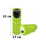 Масажний ролик (валик) EasyFit Grid Roller v.1.2, Довжина 33 см, Діаметр 13 см, Каркас із високоміцного пластику, Піна EVA з масажною поверхнею, для МФР, фітнесу, йоги та реабілітації, Салатовий