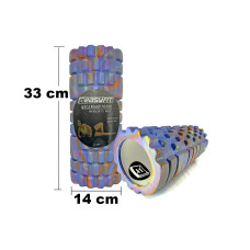 Массажный ролик (валик) EasyFit Grid Roller v.1.1 Multi , Длина 33 см, Диаметр 14 см, Каркас из высокопрочного пластика, Пена EVA с массажной поверхностью 3D, для МФР, фитнеса, йоги и реабилитации, Сине-цветной