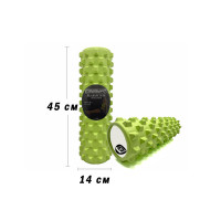 Массажный ролик (валик) EasyFit Grid Roller PRO, Длина 45 см, Диаметр 14 см, Каркас из высокопрочного пластика, Пена EVA с массажной поверхностью 3D, для МФР, фитнеса, йоги и реабилитации, Салатовый