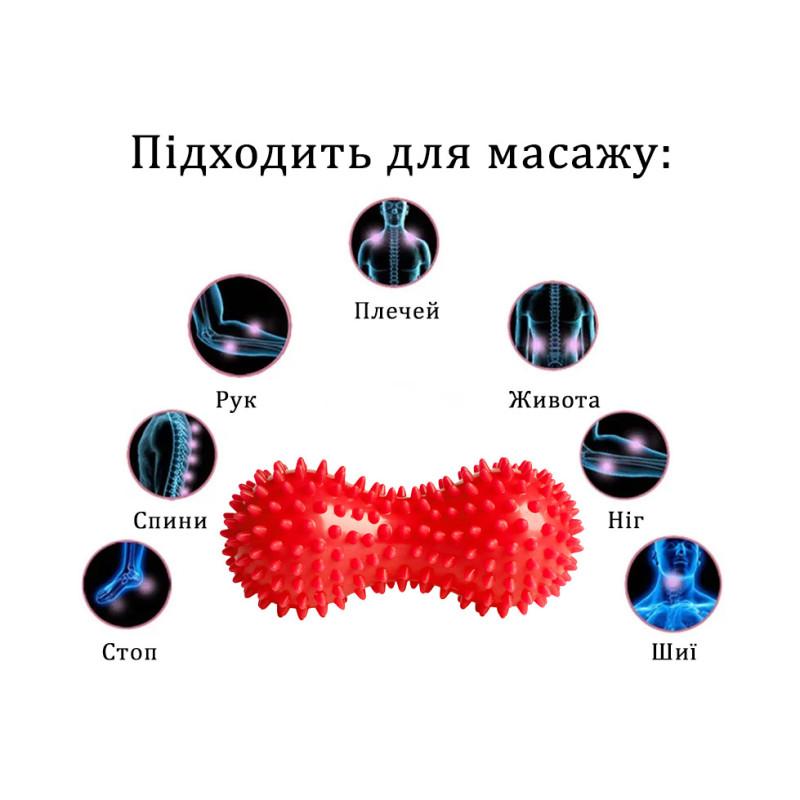 Масажний м'ячик EasyFit Goober з шипами, розмір 16 см, діаметр 6,5 см, PVC, червоний, для МФР, зняття напруги та самомасажу