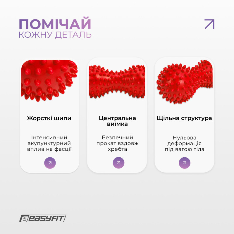 Масажний м'ячик EasyFit Goober з шипами, для МФР, зняття напруги та самомасажу, червоний