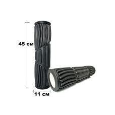 Масажний ролик (валик) EasyFit Dozer, Довжина 45 см, Діаметр 11 см, Каркас із високоміцного пластику, Піна EVA з масажною поверхнею 3D, для МФР, фітнесу, йоги та реабілітації, Чорний