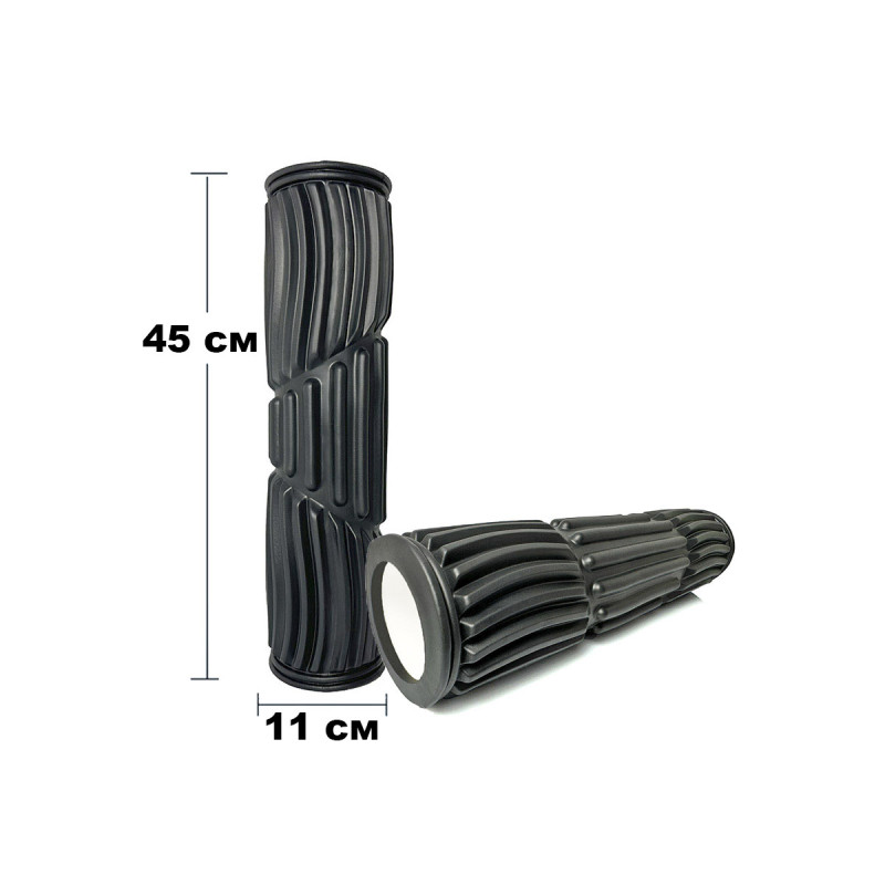 Масажний ролик (валик) EasyFit Dozer, Довжина 45 см, Діаметр 11 см, Каркас із високоміцного пластику, Піна EVA з масажною поверхнею 3D, для МФР, фітнесу, йоги та реабілітації, Чорний