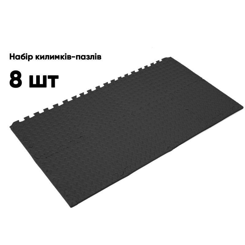 Татами мат EasyFit SwallowTail (пазл ласточкин хвост с бортиком), Размер 120x60 см, Толщина 10 мм, EVA-пена, Чорний