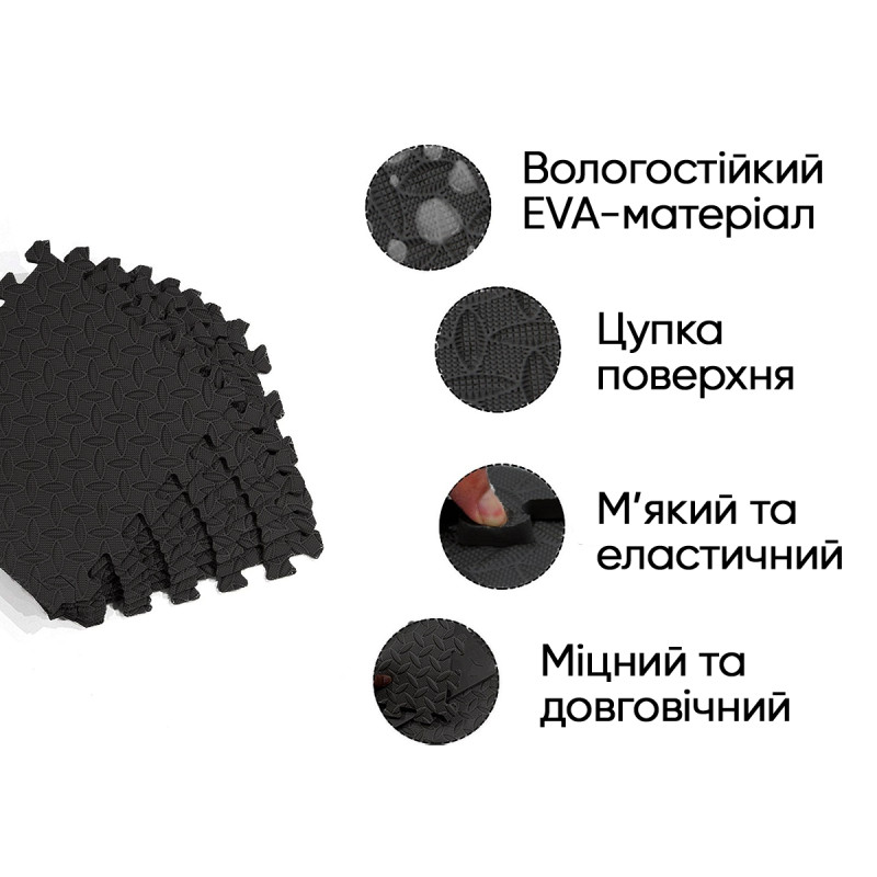 Татами мат EasyFit SwallowTail (пазл ласточкин хвост с бортиком), Размер 120x60 см, Толщина 10 мм, EVA-пена, Чорний