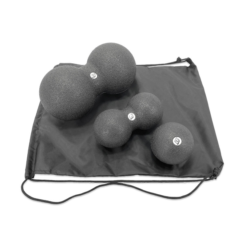 МФР набор для массажа EasyFit MioSet-1: двойной массажный мяч (23х12 см), двойной массажный мяч (16х8 см) и массажный мяч (8 см) для фитнеса, реабилитации и расслабления мышц, Черный