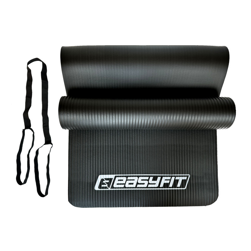 Килимок EasyFit для пілатесу та фітнесу, 180x60 см, товщина 10 мм, NBR, чорний